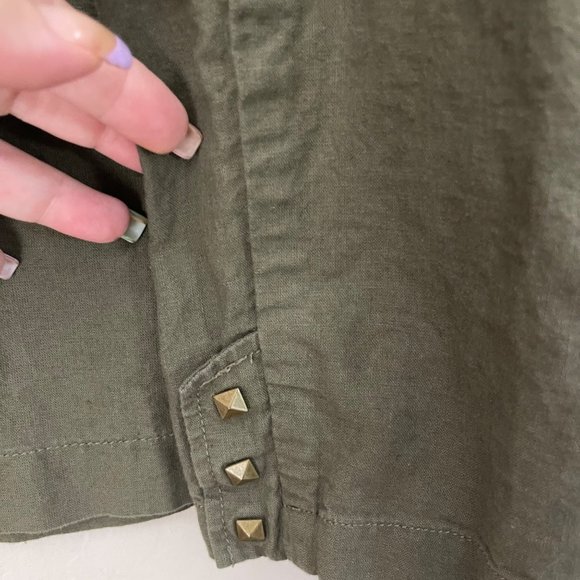 Tulle Linen/Cotton Women's Large Lightweight Olive Coat Pyramid Hardware - Picture 4 of 7